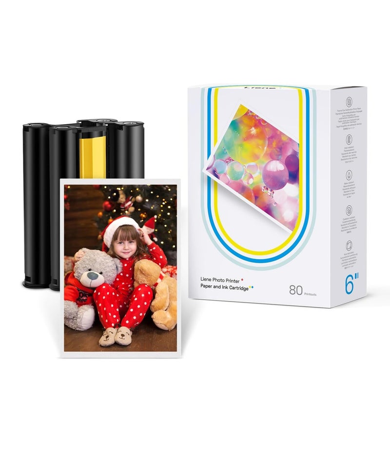 ليين ورق وطابعة الصور من Liene، عبوتان حبر إضافيتان و80 ورقة صور، مقاس 4×6 بوصة، طباعة حرارية، مقاوم للماء والأكسدة، متوافق مع طابعة Liene، للعرض والتأطير وسجل القصاصات - Image 1
