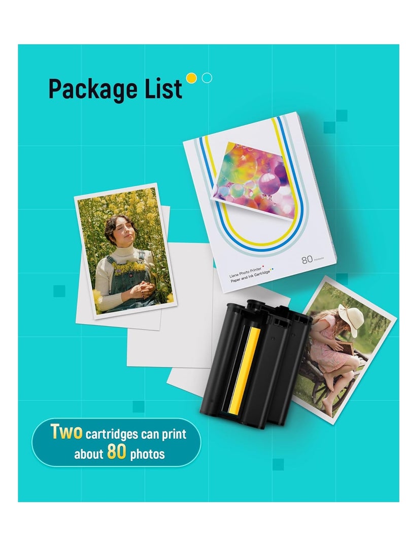 ليين ورق وطابعة الصور من Liene، عبوتان حبر إضافيتان و80 ورقة صور، مقاس 4×6 بوصة، طباعة حرارية، مقاوم للماء والأكسدة، متوافق مع طابعة Liene، للعرض والتأطير وسجل القصاصات - Image 4