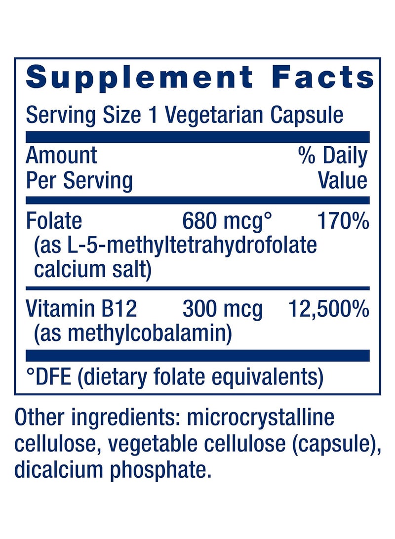 Life Extension Folate And Vitamin B12 90 Vegetarian Capsules - Image 2