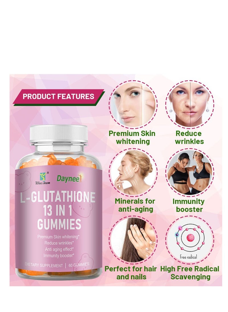 Daynee - L-Glutathione 13 In 1 Gummies, L-Glutathione With Collagen Chewable Supplements For Skin Care,Anti-Aging, Whitening And Brightening, Dietary Supplements,60 Gummies - Image 1