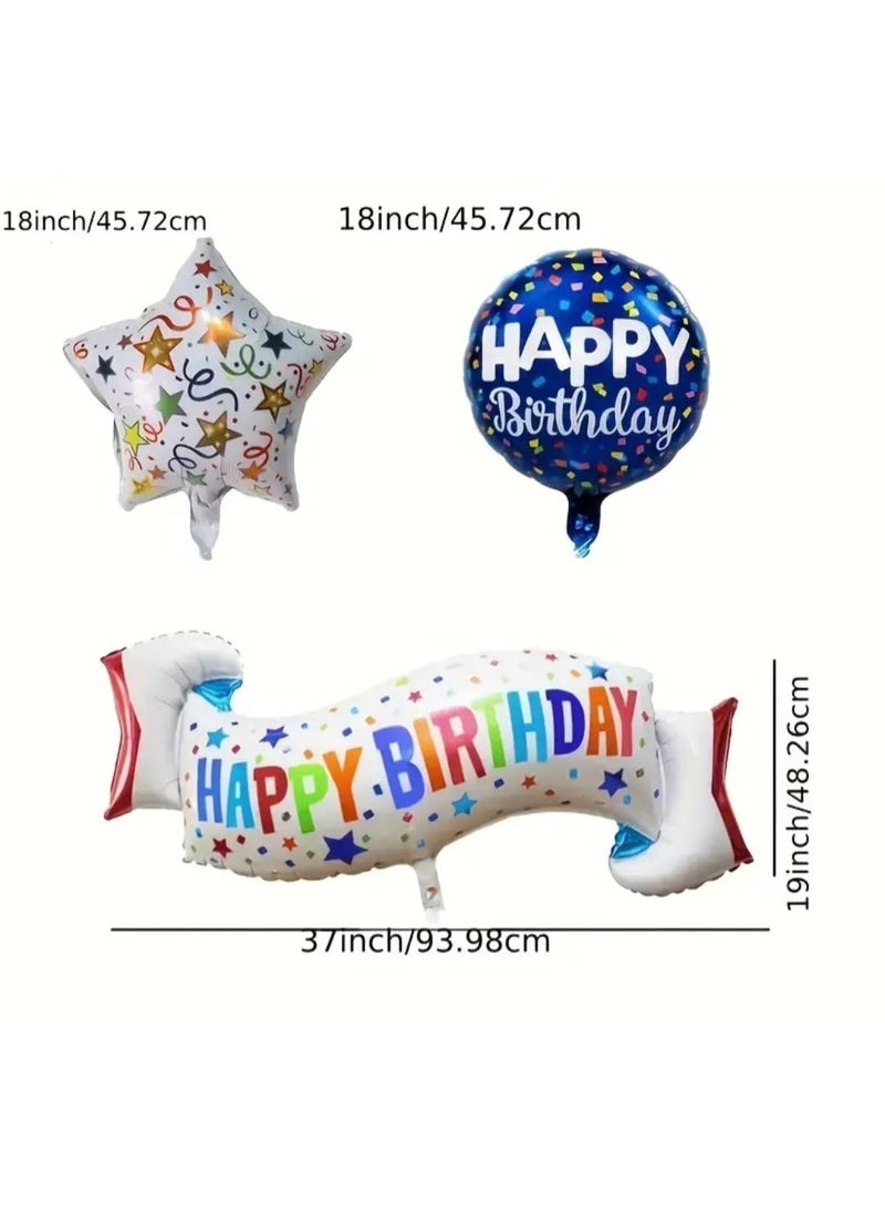 LDQ 5 Pcs Birthday Decoration Set Colorful, Happy Birthday, Banner Balloons, Stars and Circles Aluminum Film Balloons, Suitable for Birthday Decorations And Birthday Party. - Image 3