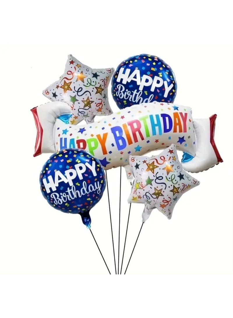 LDQ 5 Pcs Birthday Decoration Set Colorful, Happy Birthday, Banner Balloons, Stars and Circles Aluminum Film Balloons, Suitable for Birthday Decorations And Birthday Party. - Image 1