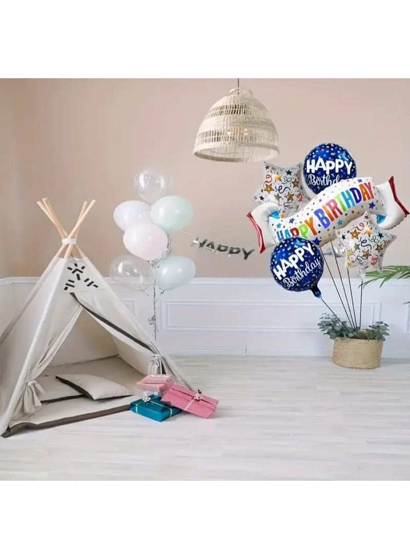 LDQ 5 Pcs Birthday Decoration Set Colorful, Happy Birthday, Banner Balloons, Stars and Circles Aluminum Film Balloons, Suitable for Birthday Decorations And Birthday Party. - Image 2