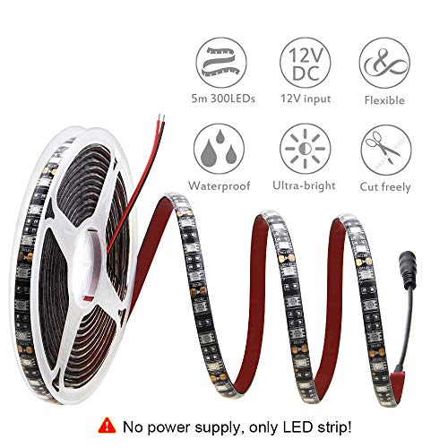 ALITOVE 16.4ft 5050 Blue LED Flexible Strip Ribbon Light Black PCB DC 12V 5M 300 LEDs Waterproof IP65 for Home Garden Commercial Area Lighting, Without Power Supply - Image 2