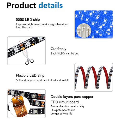 ALITOVE 16.4ft 5050 Blue LED Flexible Strip Ribbon Light Black PCB DC 12V 5M 300 LEDs Waterproof IP65 for Home Garden Commercial Area Lighting, Without Power Supply - Image 3