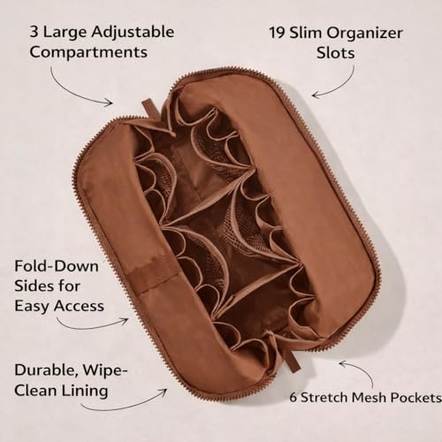 APT 1101 Large Standing Foldable Makeup Bag for Travel, Vertical Folding Down Design, Organized Cosmetic & Skincare Bag for 2–4 Week Trips (Chocolate) - Image 2