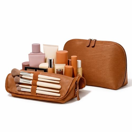 APT 1101 Large Standing Foldable Makeup Bag for Travel, Vertical Folding Down Design, Organized Cosmetic & Skincare Bag for 2–4 Week Trips (Chocolate) - Image 1