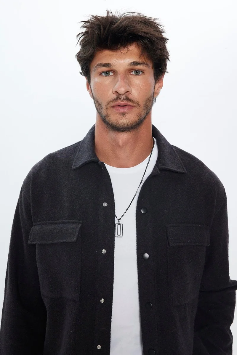 تودورس Men's Relax Fit Casual Cut Cotton Double Pocket Snap Plain Winter Lumberjack Brown Open Collar Shirt