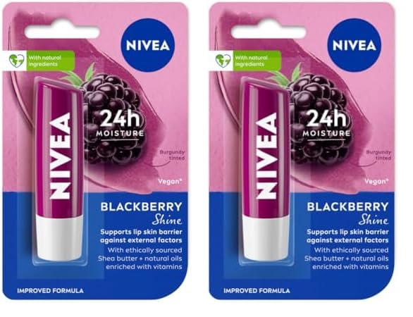 NIVEA Lip Balm Fruity Berry Shine 48GPurple Pack of 2