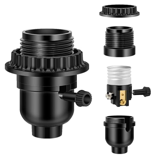 Aolloa UL Listed E26 Light Socket, Threaded Lamp Socket Replacement with ON/Off Switch Medium Base Lamp Parts with Lamp Shade Ring Ring for Table lamp, Floor lamp, Light Fixture, Black 1-Pack - Image 1