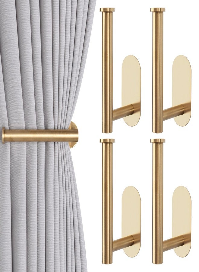 Groleca 4 Pack Adhesive Curtain Holdbacks Curtain Tie Backs Curtain Holdbacks No Drill Curtain Pull Backs Adhesive Curtain Hooks Curtain Holders for Drapes (4, Gold) - Image 1
