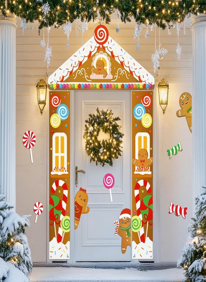 مون بوت ١٥ قطعة من زينة أبواب خبز الزنجبيل لعيد الميلاد - لافتة أمامية وخلفية للشرفة لتزيين المنزل والفصول الدراسية والمكاتب والحفلات الخارجية في عيد الميلاد - Image 2