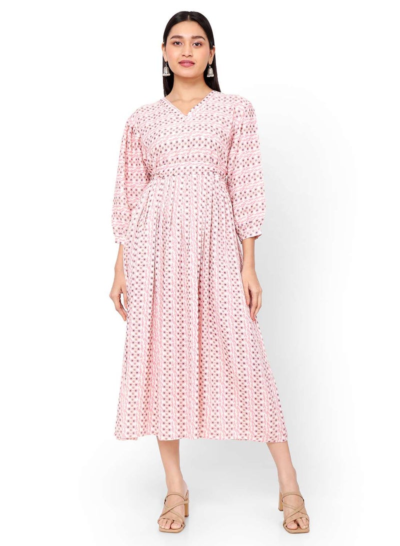 HANA & SARA SOFT VISCOSE PINK COLOUR SMALL PRINTED WITH SEPRATE BELT TIEING SHORT ARABIC KAFTAN JALABIYA DRESS - Image 4