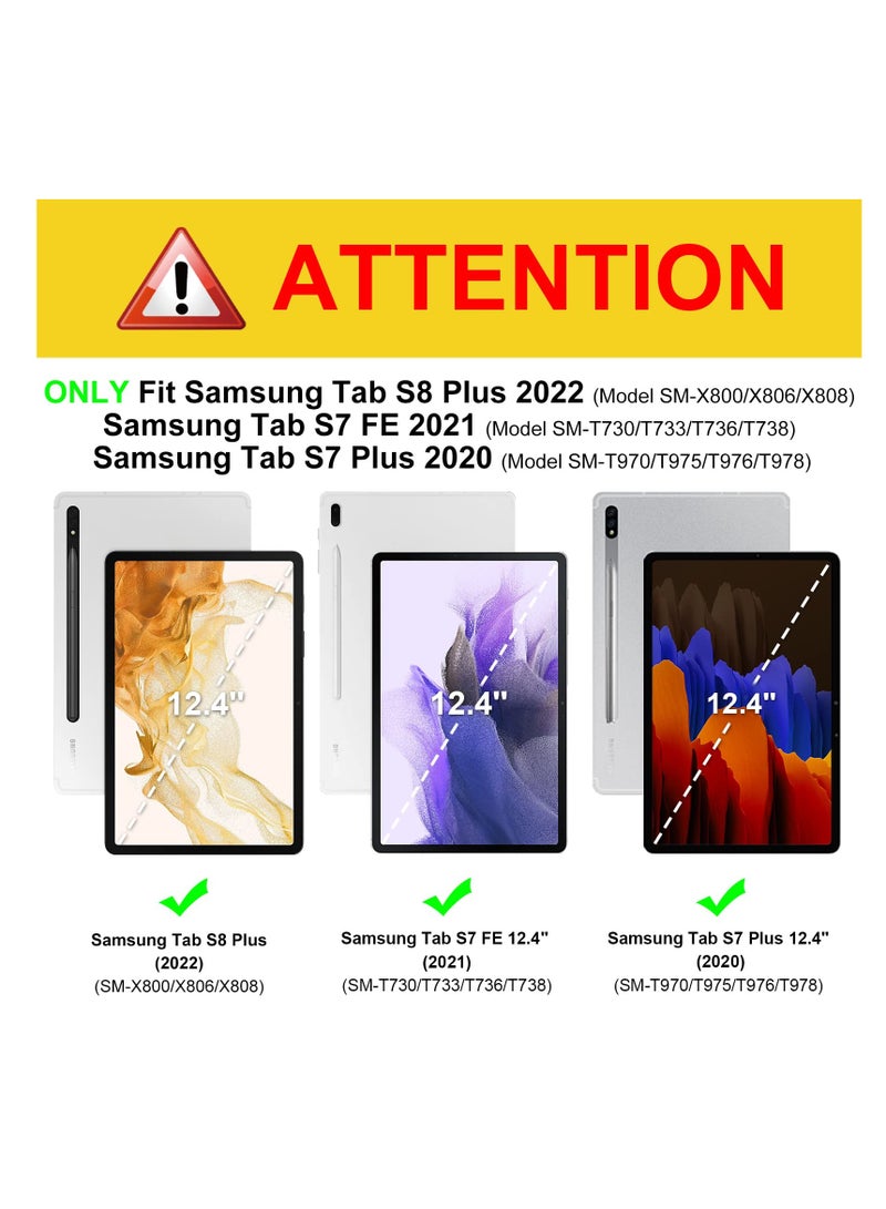 Slim Case for Samsung Galaxy Tab S8 Plus (2022), S7 FE (2021), and S7 Plus (2020) - 12.4" Shockproof Cover with S Pen Holder and Clear Transparent Back, Auto Wake/Sleep Feature. - Image 3