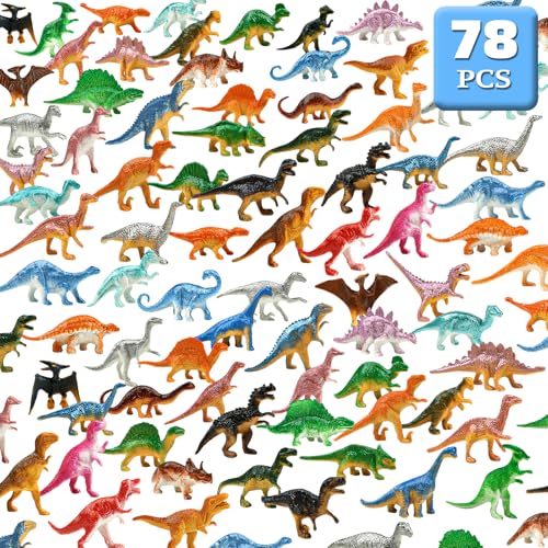 DOITEM Dinosaur Figures Plastic Mini Dinosaur Figure Set Including Trex Stegosaurus Monoclonius for Party Favors Christmas Valentines Day Gifts 78 Pack - Image 1