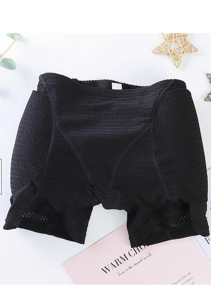 Loquat - Women's Solid Color Breathable Underwear Mid-Waisted Sponge Pad Hip Lift Boxer Briefs Soft Stretch Underwear Panties Black - Image 1