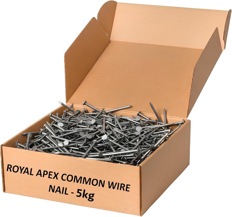 Royal Apex 1inch 5kg Common Wire Round Head Nails ideal for carpentry, construction, wall mounting, and general home or industrial use. - Image 1