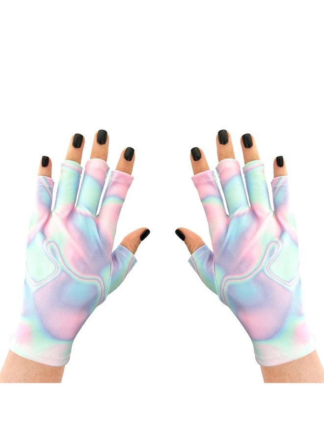 ManiGlovz The ORIGINAL Anti UV/LED Gloves for Gel Manicure Lamp Dryers, Driving, and More, Fingerless Gloves That Shield Skin from the Sun or Nail Lamp, Outdoor Gloves, Holographic Happiness Print - Image 1