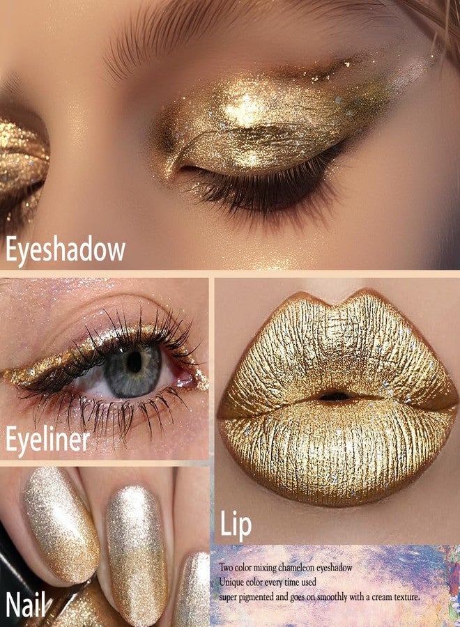 DE'LANCI Multichrome Shimmer Eyeshadow, Intense Pigmentation Gold Silver Chameleon Sparkling Eyeshadow, Bright Highlighter Duochrome Eye Make Up, Multi-Reflective Finishes Glitter Metallic Shade, Talc Free, 08 - Image 3