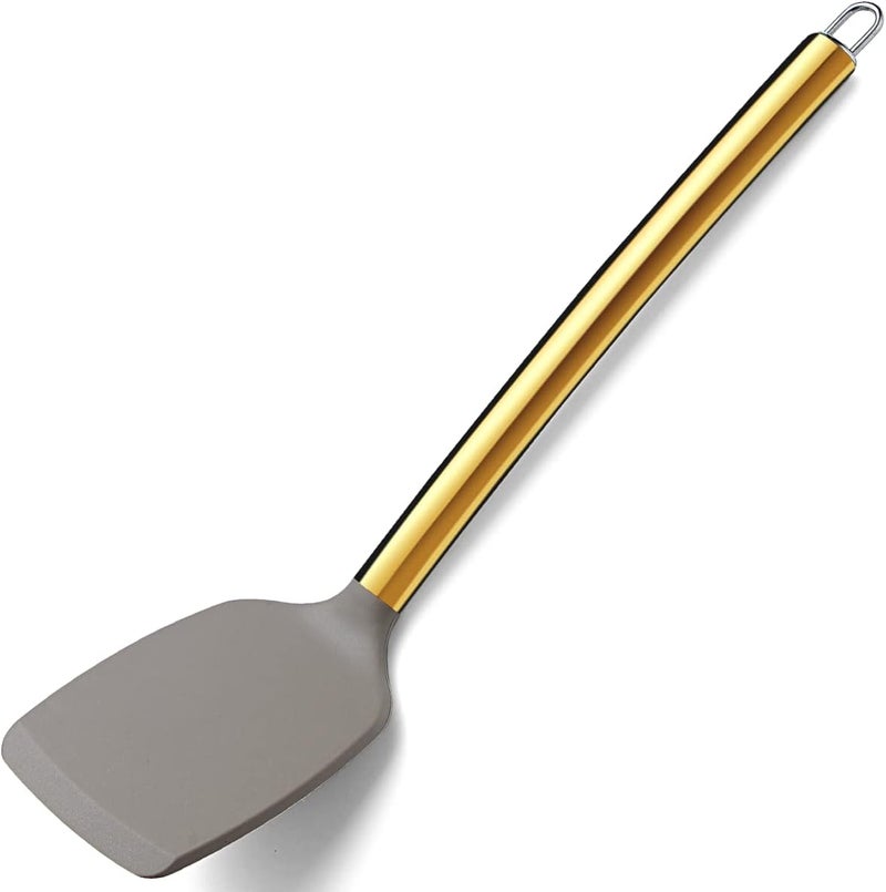 Berglander Non-stick Silicone Solid Turner, Titanium Gold Plating handle, Barbecue Spatula for Cooking, Dishwasher Safe, Easy to Clean - Image 1