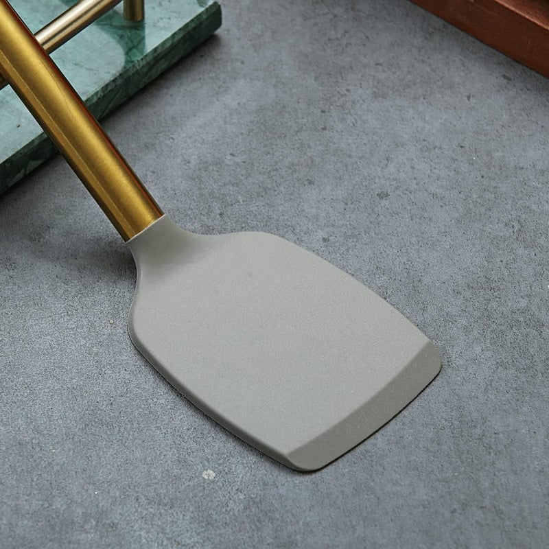 Berglander Non-stick Silicone Solid Turner, Titanium Gold Plating handle, Barbecue Spatula for Cooking, Dishwasher Safe, Easy to Clean - Image 5
