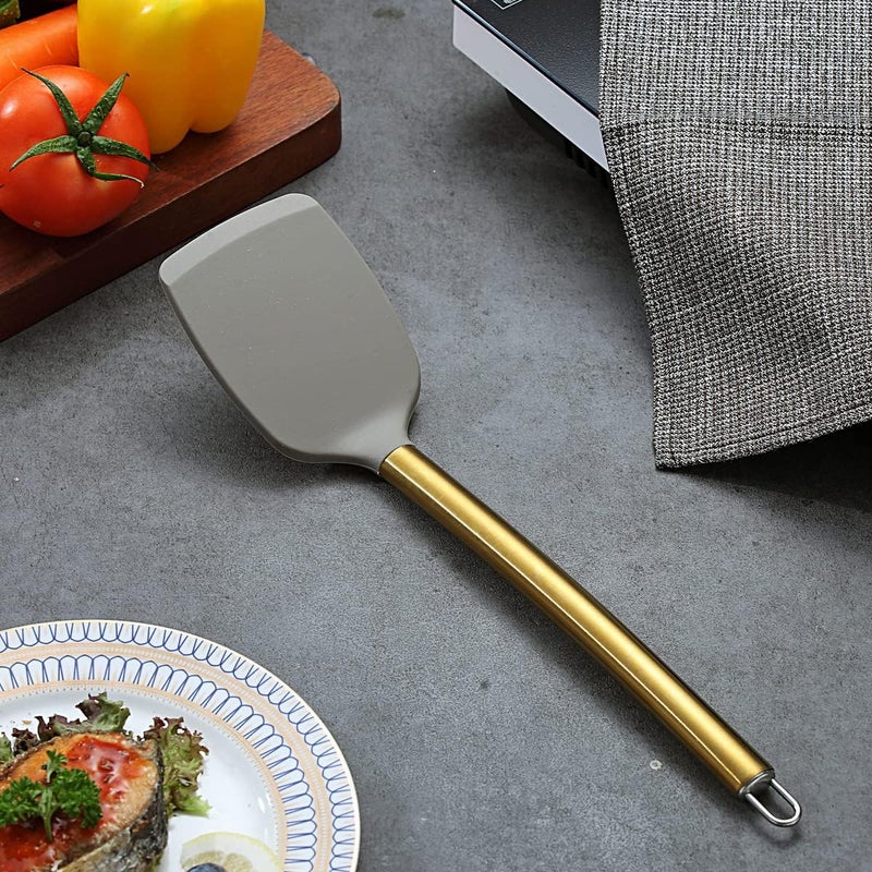 Berglander Non-stick Silicone Solid Turner, Titanium Gold Plating handle, Barbecue Spatula for Cooking, Dishwasher Safe, Easy to Clean - Image 2