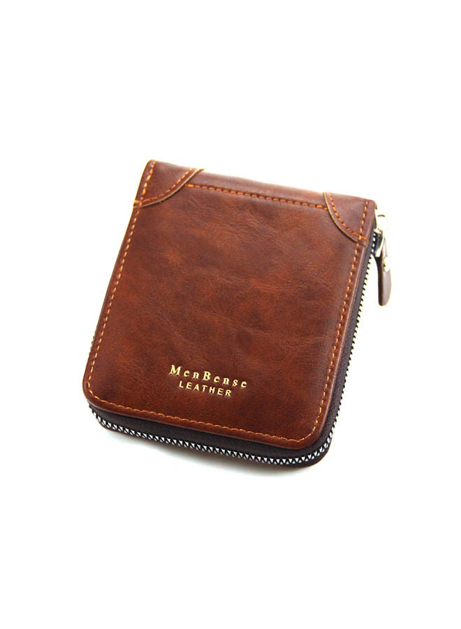 MenBense Casual Leather Men's Bifold Short Wallet Card Holder Certificate Zipper Money Bag for Business Commute - Image 1