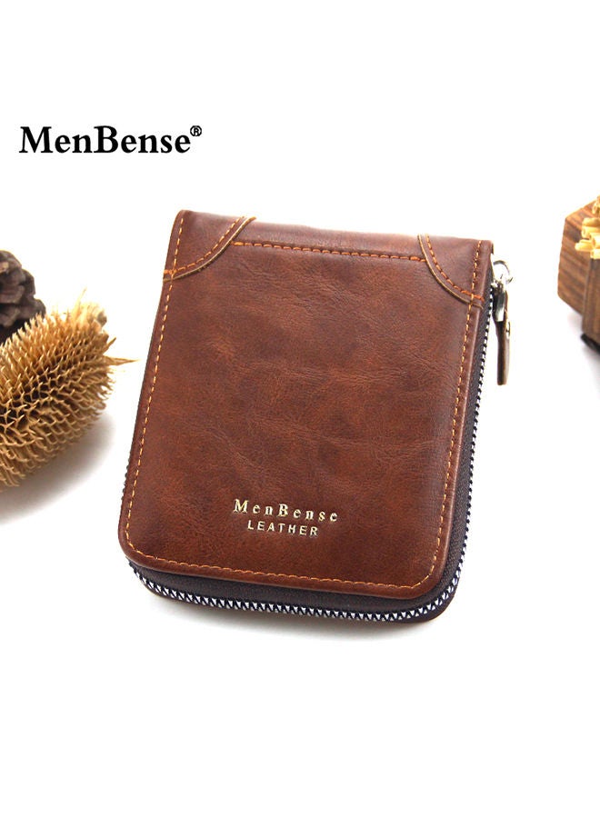 MenBense Casual Leather Men's Bifold Short Wallet Card Holder Certificate Zipper Money Bag for Business Commute - Image 3