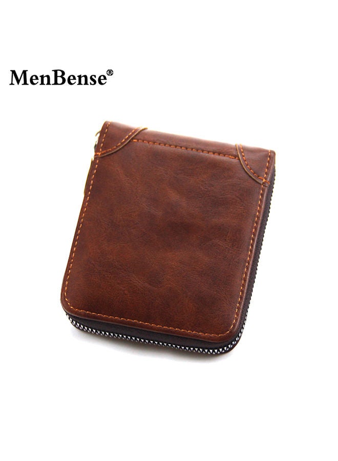 MenBense Casual Leather Men's Bifold Short Wallet Card Holder Certificate Zipper Money Bag for Business Commute - Image 2