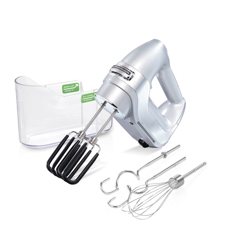 Hamilton Beach Professional Hamilton Beach Professional 7Speed Digital Electric Hand Mixer with HighPerformance DC Motor Slow Start SnapOn Storage Case SoftScrape Beaters Whisk Dough Hooks Silver and Chrome 62657 
