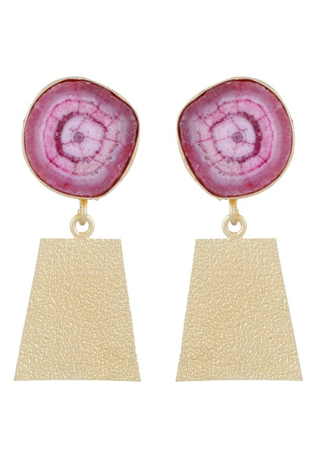 ISHIN Gold-Toned & Pink Square Drop Earrings  - Image 3