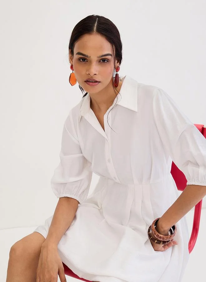 Femmella  White Shirt Mini Dress with Fold Pleat Detail for Women | Best Price UAE