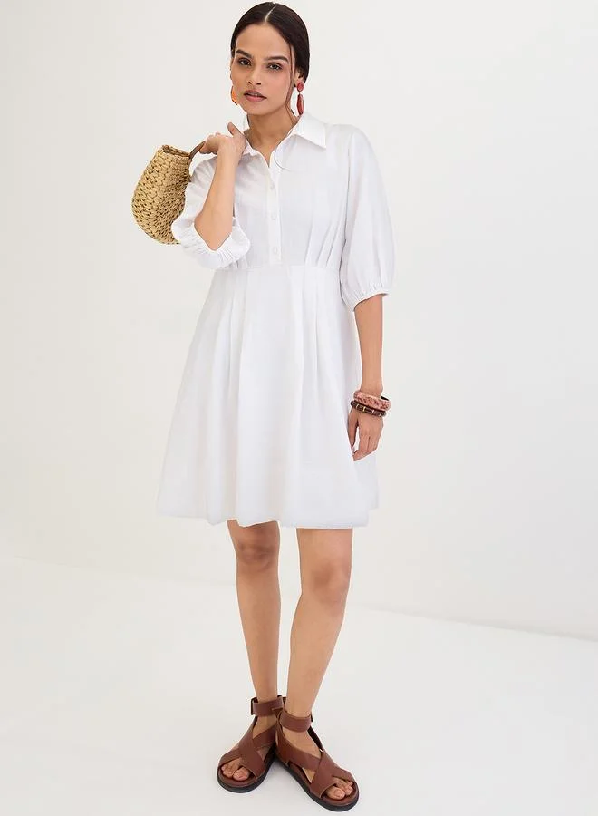 Femmella  White Shirt Mini Dress with Fold Pleat Detail for Women | Best Price UAE