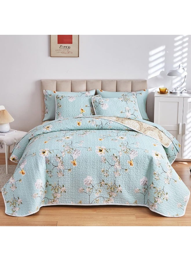 Joyreap Joyreap 2 Pieces Reversible Floral Quilt Set Aqua, Microfiber Soft Smooth Quilt, Elegant Flower Design Bedspread, Lightweight Bed Cover for All Season, 1 Quilt n 1 Pillow Sham (Twin, 68x86 inches)  - Image 1