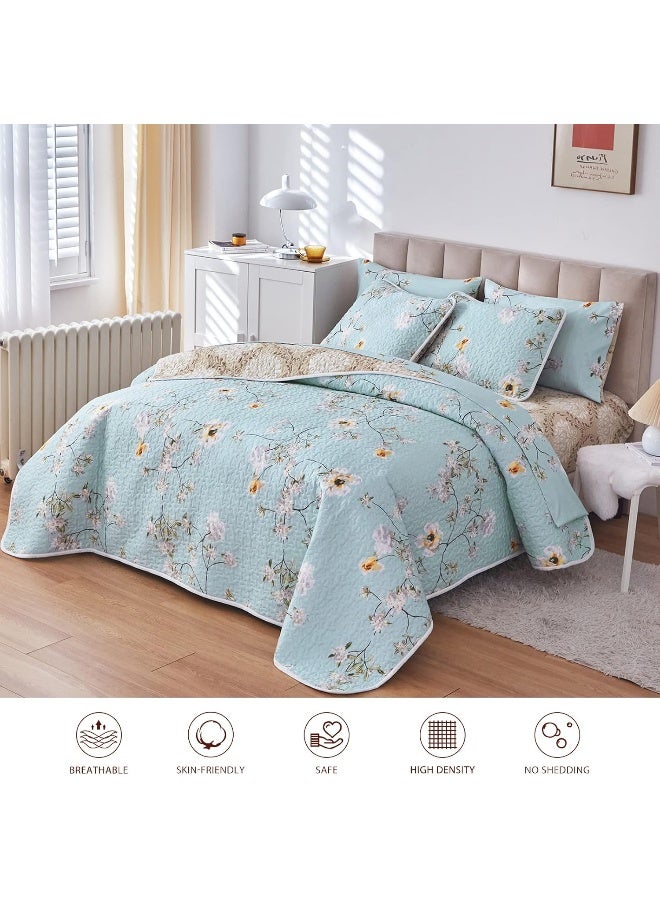 Joyreap Joyreap 2 Pieces Reversible Floral Quilt Set Aqua, Microfiber Soft Smooth Quilt, Elegant Flower Design Bedspread, Lightweight Bed Cover for All Season, 1 Quilt n 1 Pillow Sham (Twin, 68x86 inches)  - Image 3