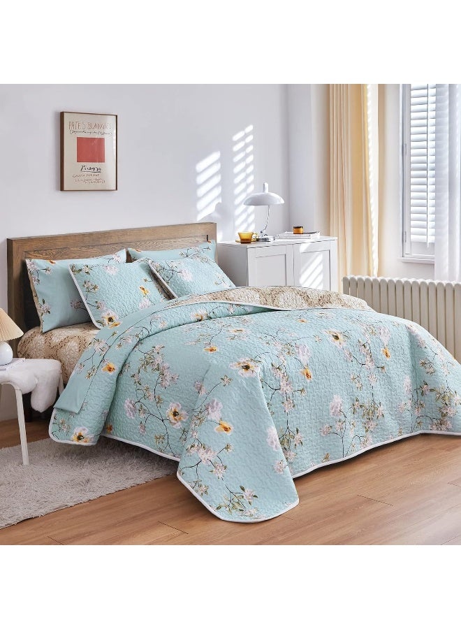 Joyreap Joyreap 2 Pieces Reversible Floral Quilt Set Aqua, Microfiber Soft Smooth Quilt, Elegant Flower Design Bedspread, Lightweight Bed Cover for All Season, 1 Quilt n 1 Pillow Sham (Twin, 68x86 inches)  - Image 2