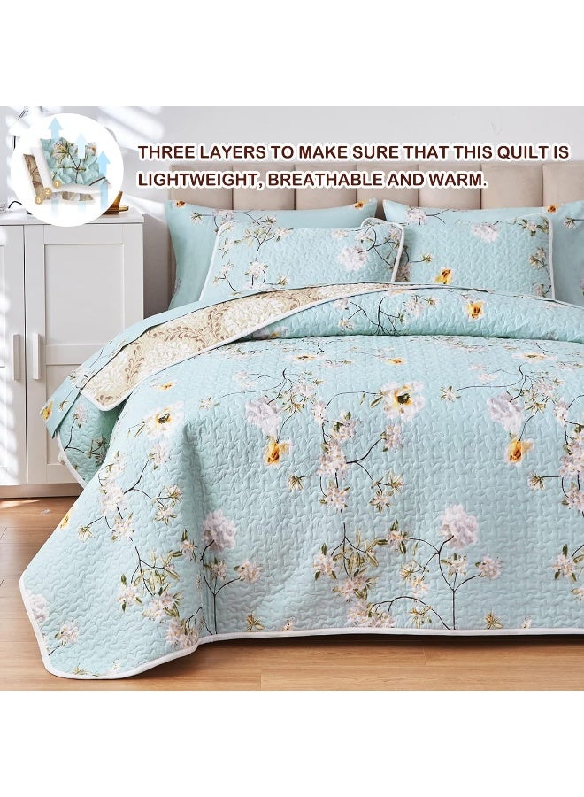 Joyreap Joyreap 2 Pieces Reversible Floral Quilt Set Aqua, Microfiber Soft Smooth Quilt, Elegant Flower Design Bedspread, Lightweight Bed Cover for All Season, 1 Quilt n 1 Pillow Sham (Twin, 68x86 inches)  - Image 4