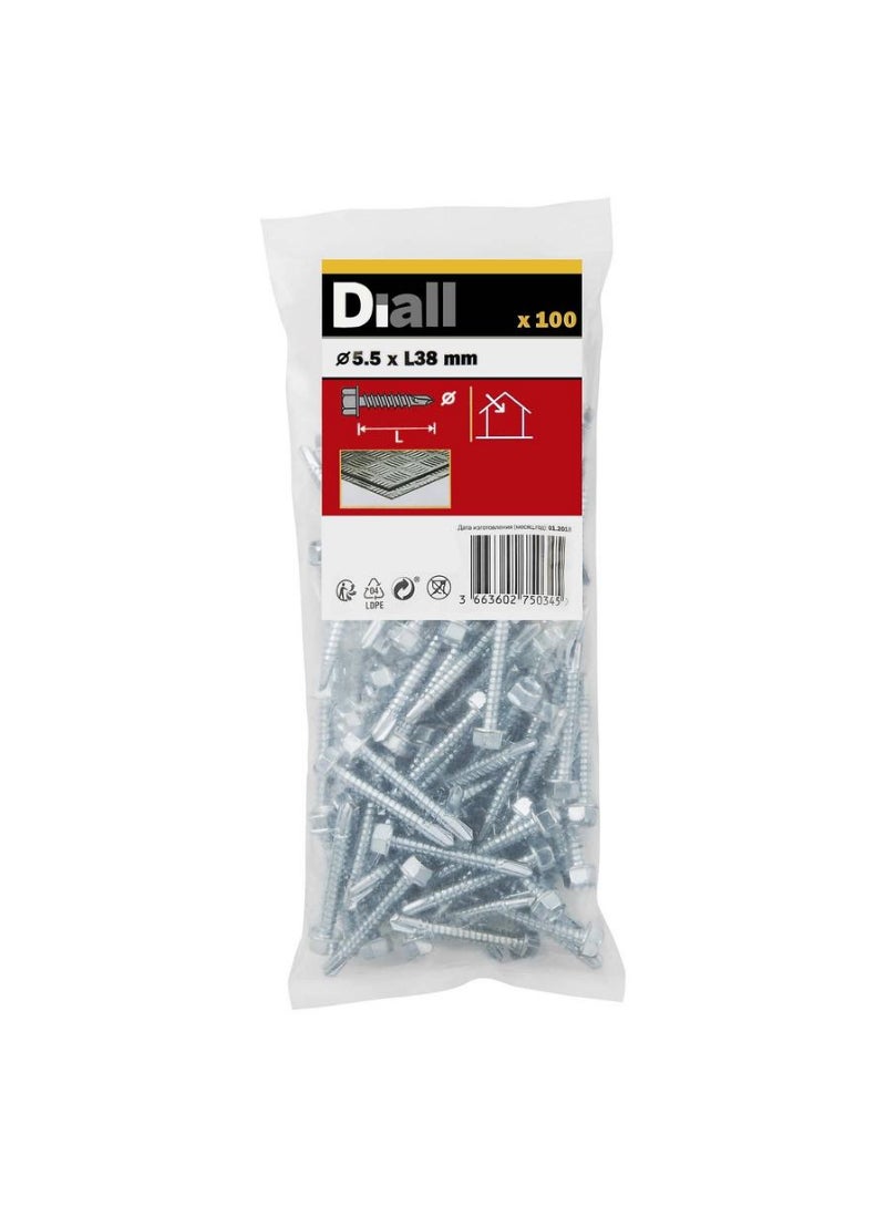 Zinc Plated Carbon Steel Drilling Hex Screw Pack 5 5 X 38 Mm 100 Pc