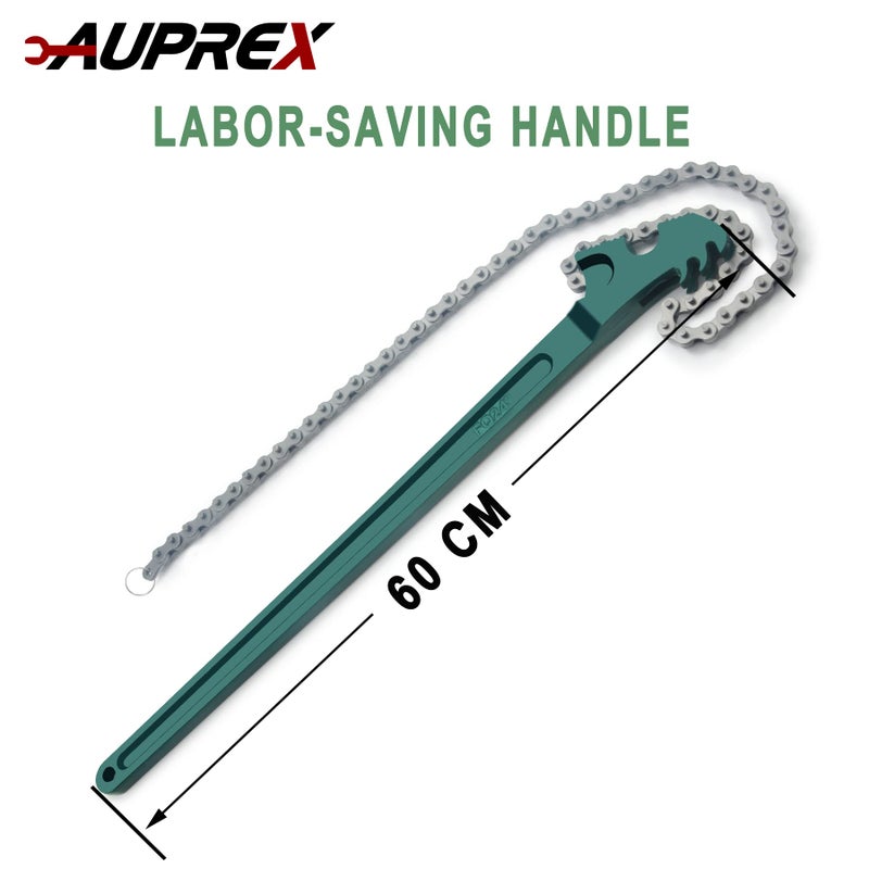 AUPREX 24 Inch Heavy Duty Chain Oil Filter Wrench, Adjustable Long Handle Tool Fits Max 12.6 Inch Diameter - Image 5