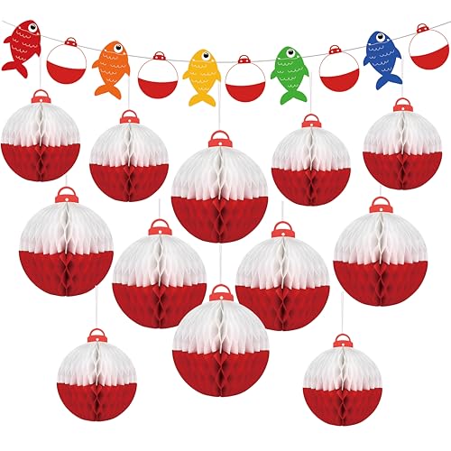 Renbuzhu 13Pcs Gone Fishing Paper Honeycomb Ball Fish Banners Party Decorations for UnderTheSeaSummerMermaidLuauHawaiianOceanBirthday Decor Supplies - Image 1