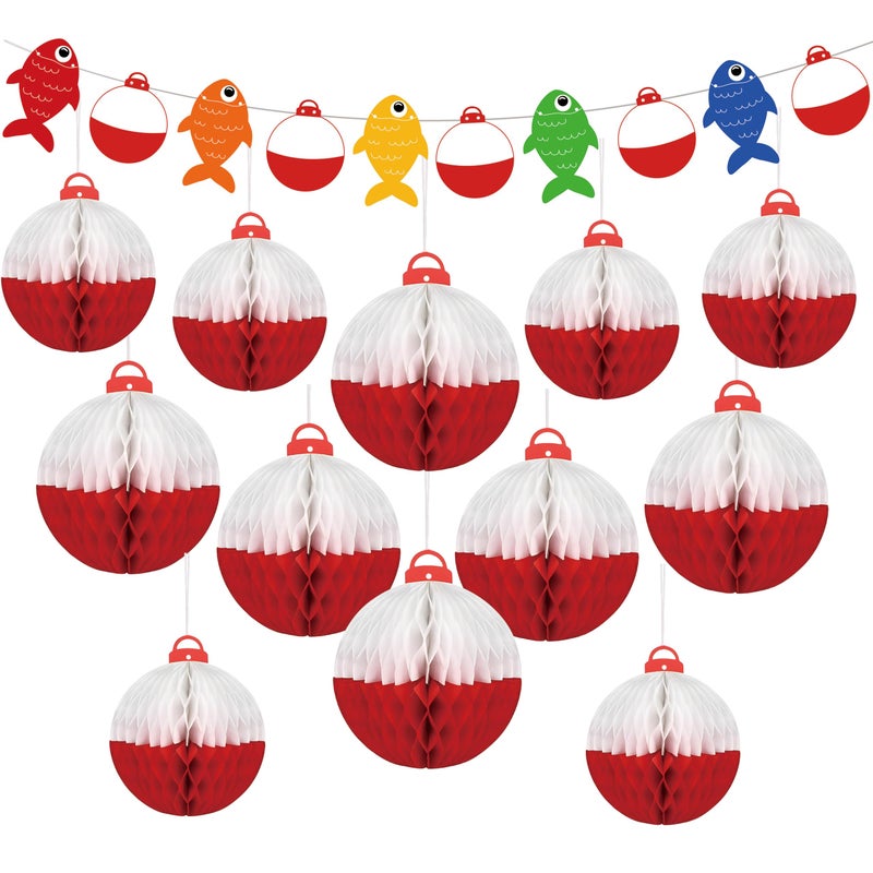Renbuzhu 13Pcs Gone Fishing Paper Honeycomb Ball Fish Banners Party Decorations for UnderTheSeaSummerMermaidLuauHawaiianOceanBirthday Decor Supplies - Image 3