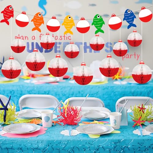 Renbuzhu 13Pcs Gone Fishing Paper Honeycomb Ball Fish Banners Party Decorations for UnderTheSeaSummerMermaidLuauHawaiianOceanBirthday Decor Supplies - Image 5