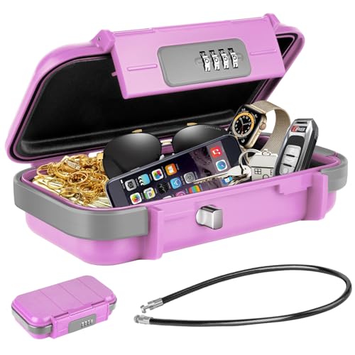 HUANLANG Portable Safe Lock Box with Combination Lock Mini Beach Travel Safe Waterproof Small Lockable Boxs with Removable Wire Rope Combination Lock Box for Dorm,Travel,Beach,Hotel,Car,Home,Office - Image 1