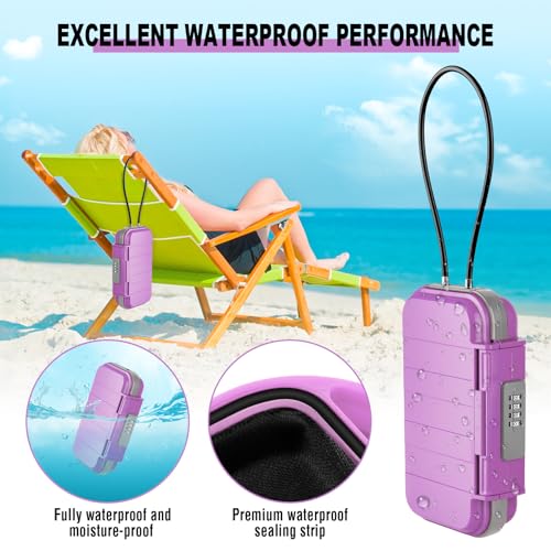 HUANLANG Portable Safe Lock Box with Combination Lock Mini Beach Travel Safe Waterproof Small Lockable Boxs with Removable Wire Rope Combination Lock Box for Dorm,Travel,Beach,Hotel,Car,Home,Office - Image 3