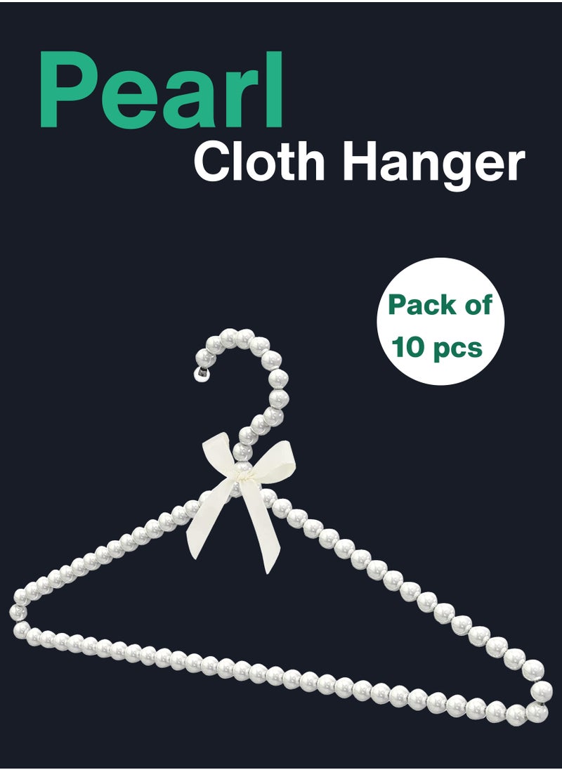 Toshionics Pack of 10 Pearl Clothes Hangers with White Ribbon Bowknot – Beaded Plastic Hangers for Wedding Dress, Baby Clothes, Kids, Girls, Women, Pets – Space Saving Closet Organizer Hooks for Dresses, Coats, Pants, Shirts, Scarves  - Image 1
