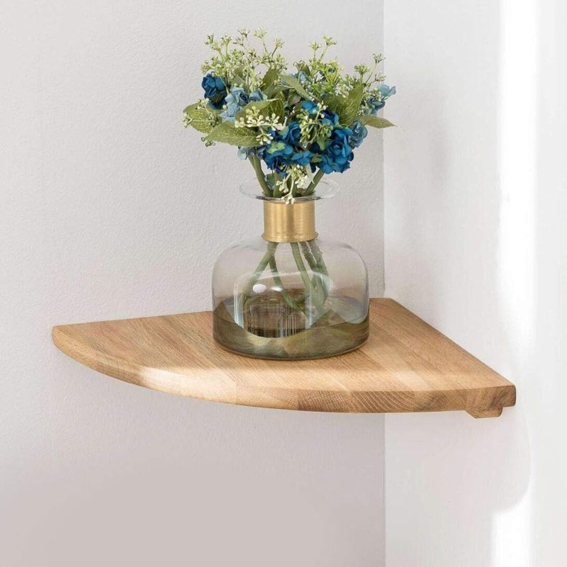 Floating Corner Wall Shelf: Brown Wooden Shelf - Oak Shelf for Bedroom Kitchen Home Decor - Image 1