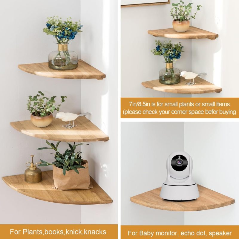 Floating Corner Wall Shelf: Brown Wooden Shelf - Oak Shelf for Bedroom Kitchen Home Decor - Image 4