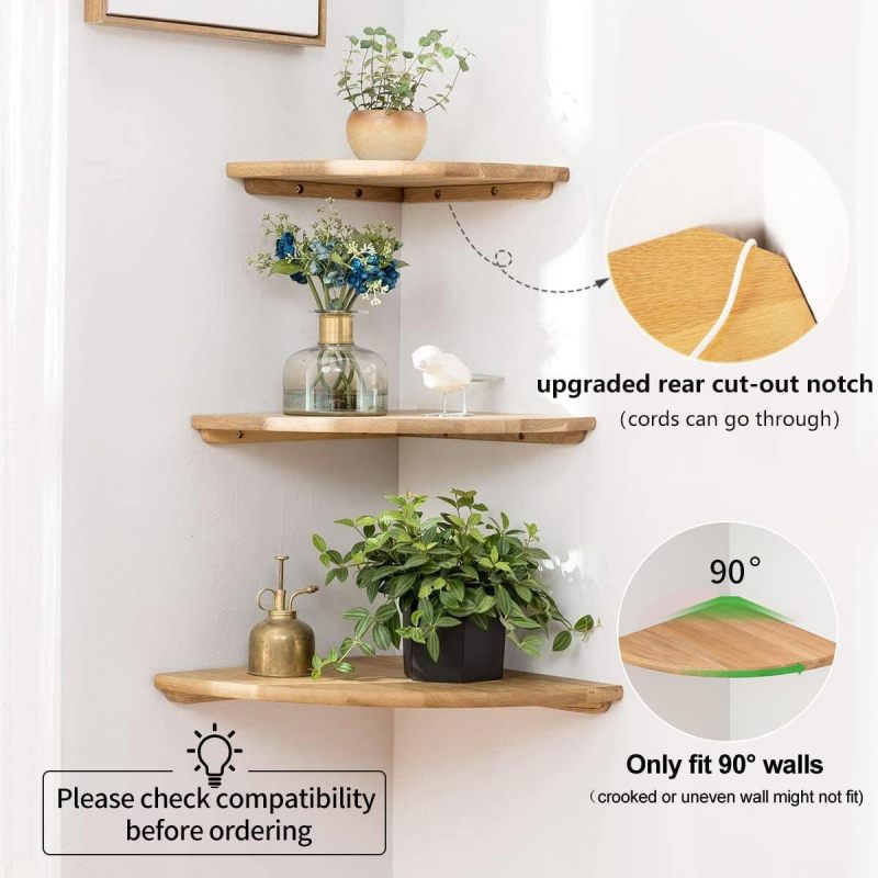 Floating Corner Wall Shelf: Brown Wooden Shelf - Oak Shelf for Bedroom Kitchen Home Decor - Image 5