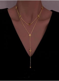 General 18K Gold Plated Stainless Steel Double Pendant Necklace/No Fading 