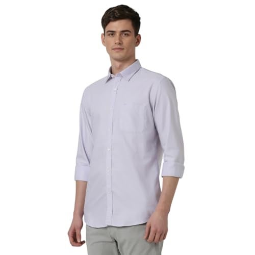 Peter England Men's Classic Slim Fit Full Sleeve Oxford Shirt | 100% Cotton Lilac - Image 2